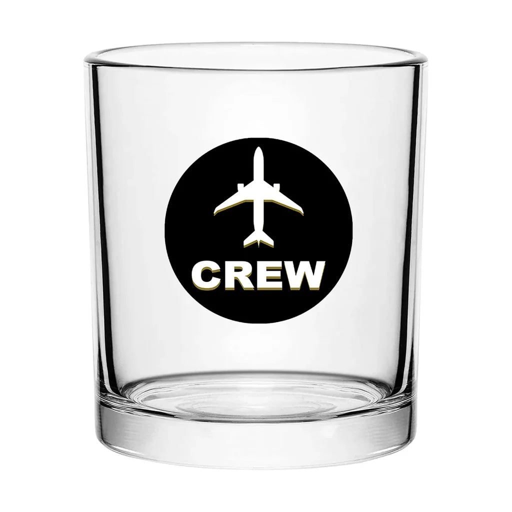 Crew & Circle aviation design on whiskey glass, special-edition crystal cut.