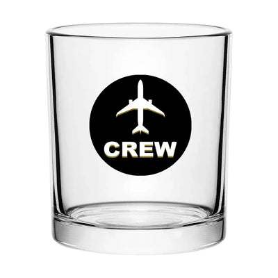 Crew & Circle aviation design on whiskey glass, special-edition crystal cut.