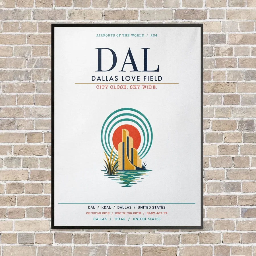 Dallas Love Field DAL vertical canvas print - framed - white background