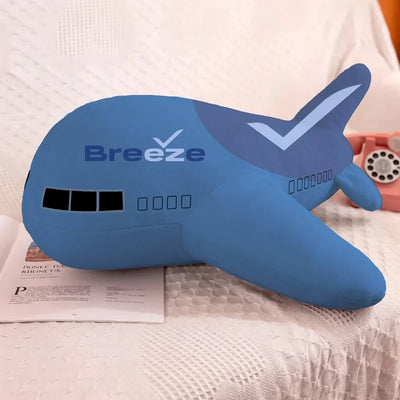 Breeze Airways aviation design on soft polyester filling airplane-shape decorative pillow.