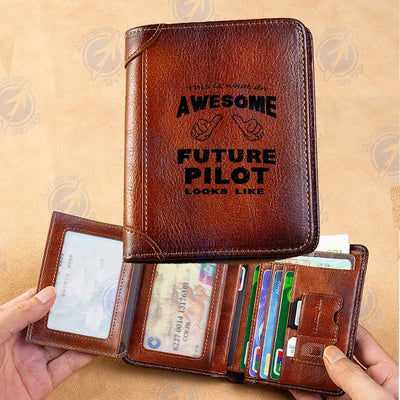 Future aviation leather wallet in leather.