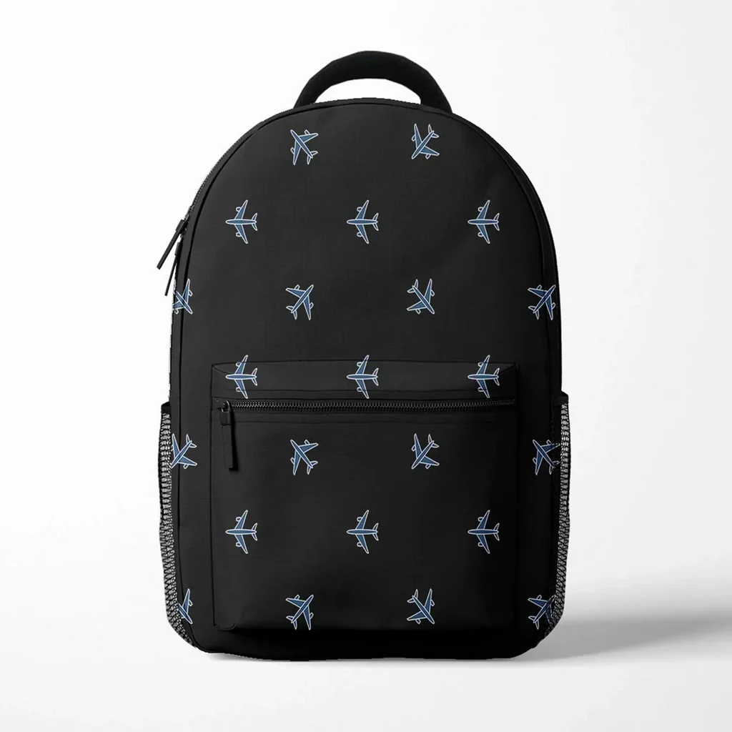Nice Airplanes (4 Colors) aviation print backpack, durable polyester.