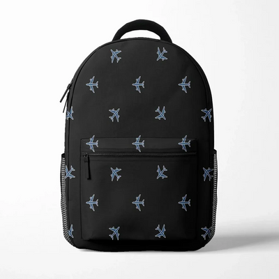 Nice Airplanes (4 Colors) aviation print backpack, durable polyester.