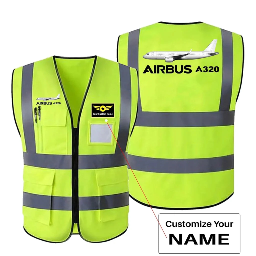The Airbus A320 aviation design printed on high-visibility reflective fabric reflective vest.