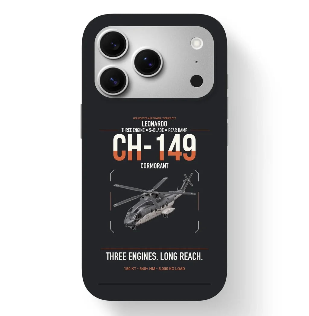 Leonardo CH-149 Cormorant design on black magsafe iphone case, for iPhone 17 Pro