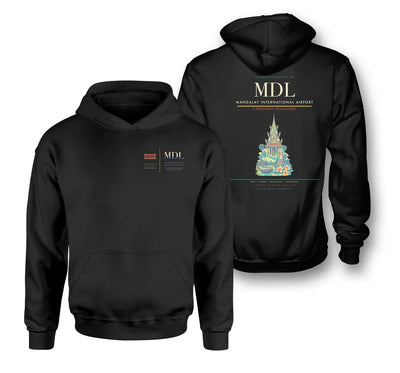 Mandalay International Airport (MDL) design on black double-side hoodie