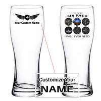 Thumbnail for The Only Six Pack I Will Ever Need aviation design on pilsner glass, tall pilsner glassware.