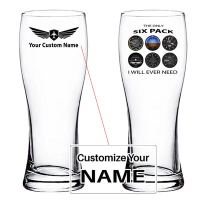 The Only Six Pack I Will Ever Need aviation design on pilsner glass, tall pilsner glassware.