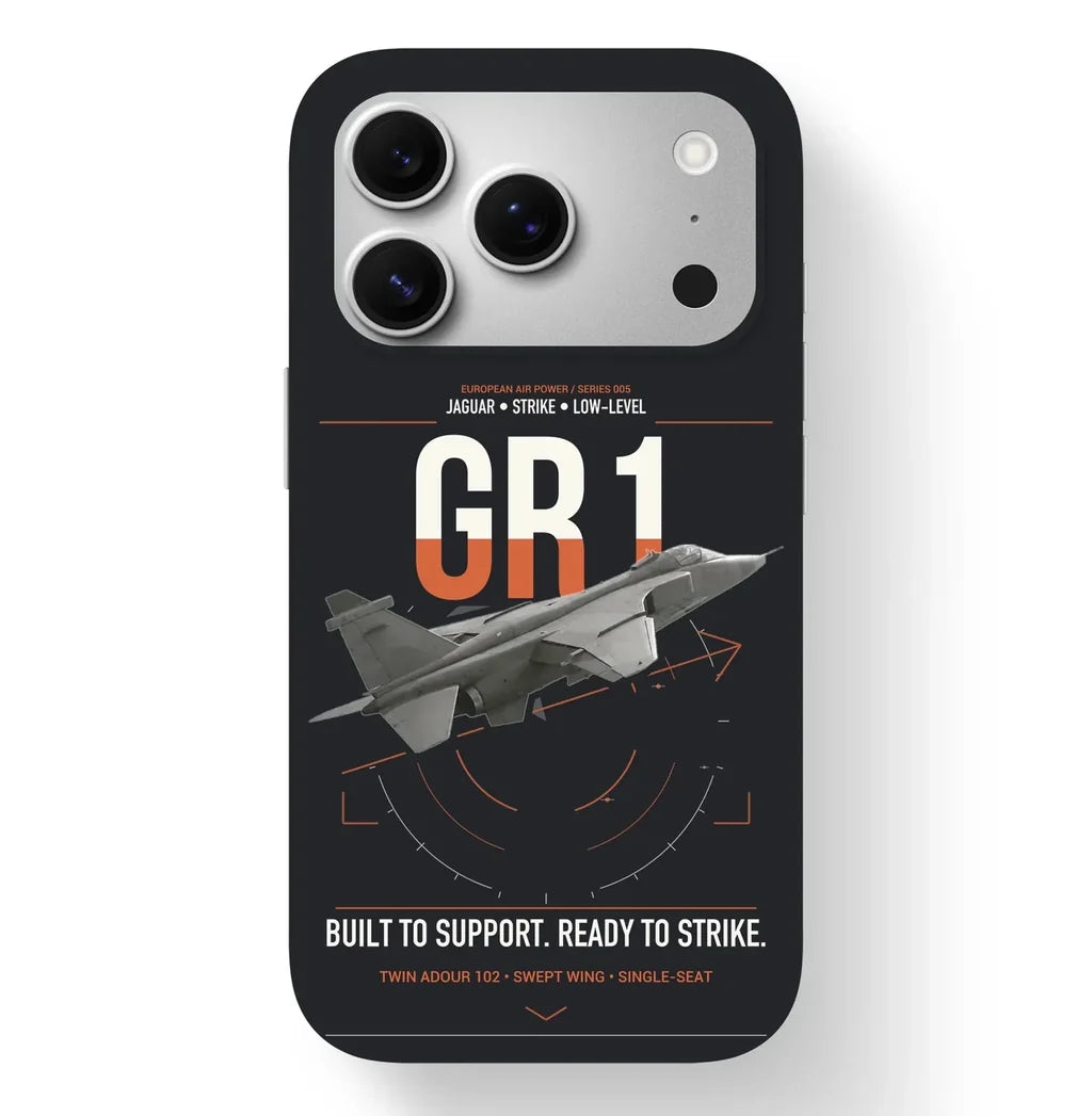 SEPECAT Jaguar GR1 design on black magsafe iphone case, for iPhone 17 Pro