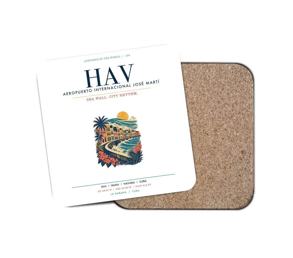 Havana José Martí International Airport (HAV) design on white 1 piece coaster