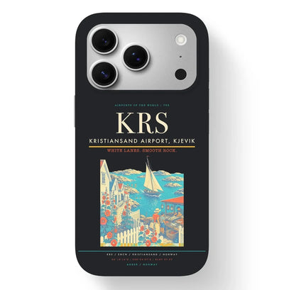 Kristiansand Airport (KRS) design on black iPhone 17 Pro MagSafe case