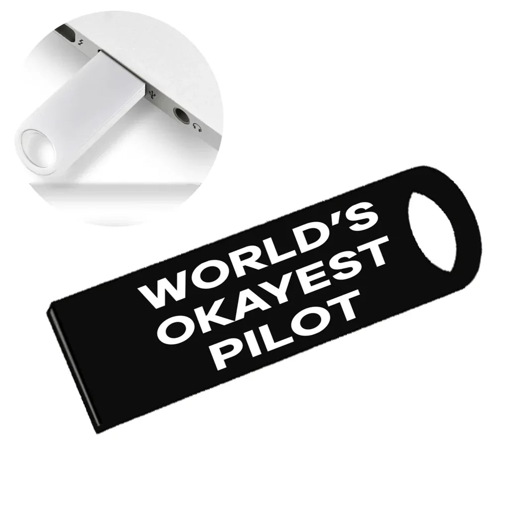 World's Okayest aviation design on durable waterproof casing waterproof USB device.