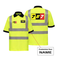 Thumbnail for Flat Colourful 787 aviation design printed on soft cotton reflective polo shirt.