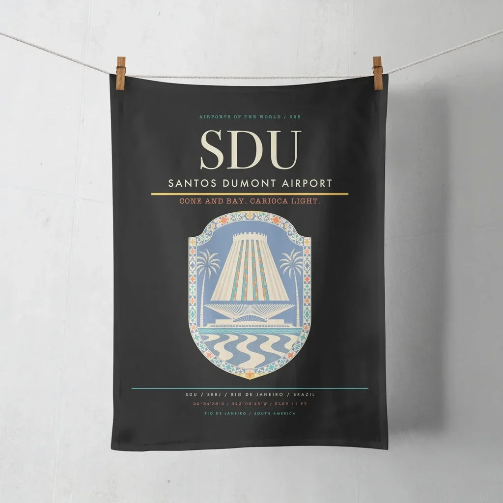 Santos Dumont Airport (SDU) design on black towel