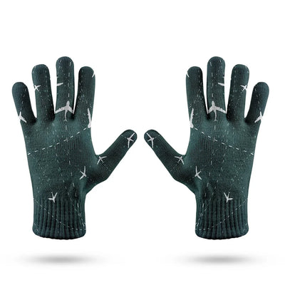 Travelling with Aircraft (Green) aviation design on soft knit fabric gloves.