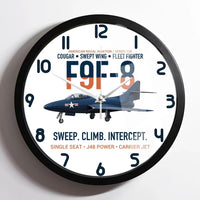 Thumbnail for F9F-8 Cougar Swept Wing Carrier Fighter design on white framed wall clock