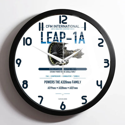 CFM LEAP-1A design on white framed wall clock