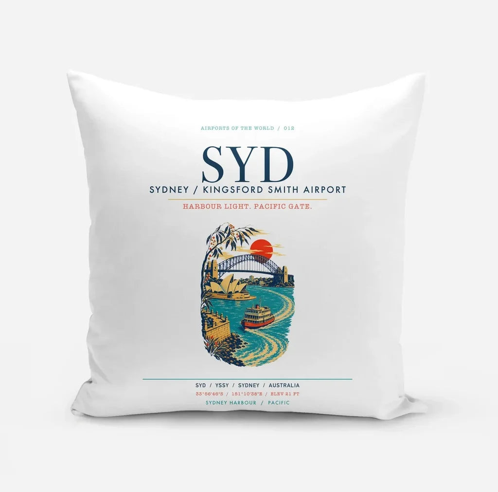 Sydney Kingsford Smith Airport (SYD) design on white pillow