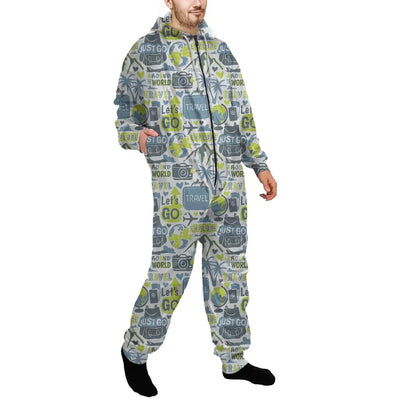 Motivational Travel Badges Jumpsuit for Men & Women aviation design on soft cotton blend jumpsuit.
