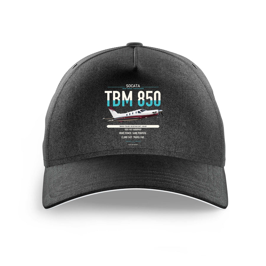 Socata TBM 850 design on black printed hat