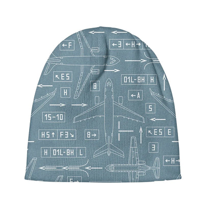 Jet Planes & Airport aviation embroidery on soft knit fabric 3D knit beanie.