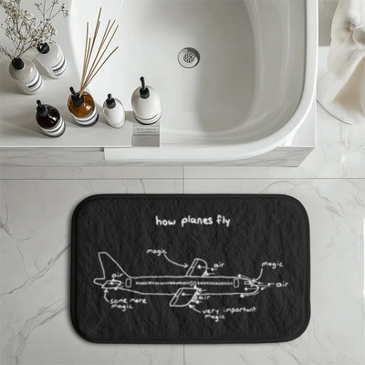 How Planes Fly aviation design on soft absorbent fabric with non-slip backing bath mat.