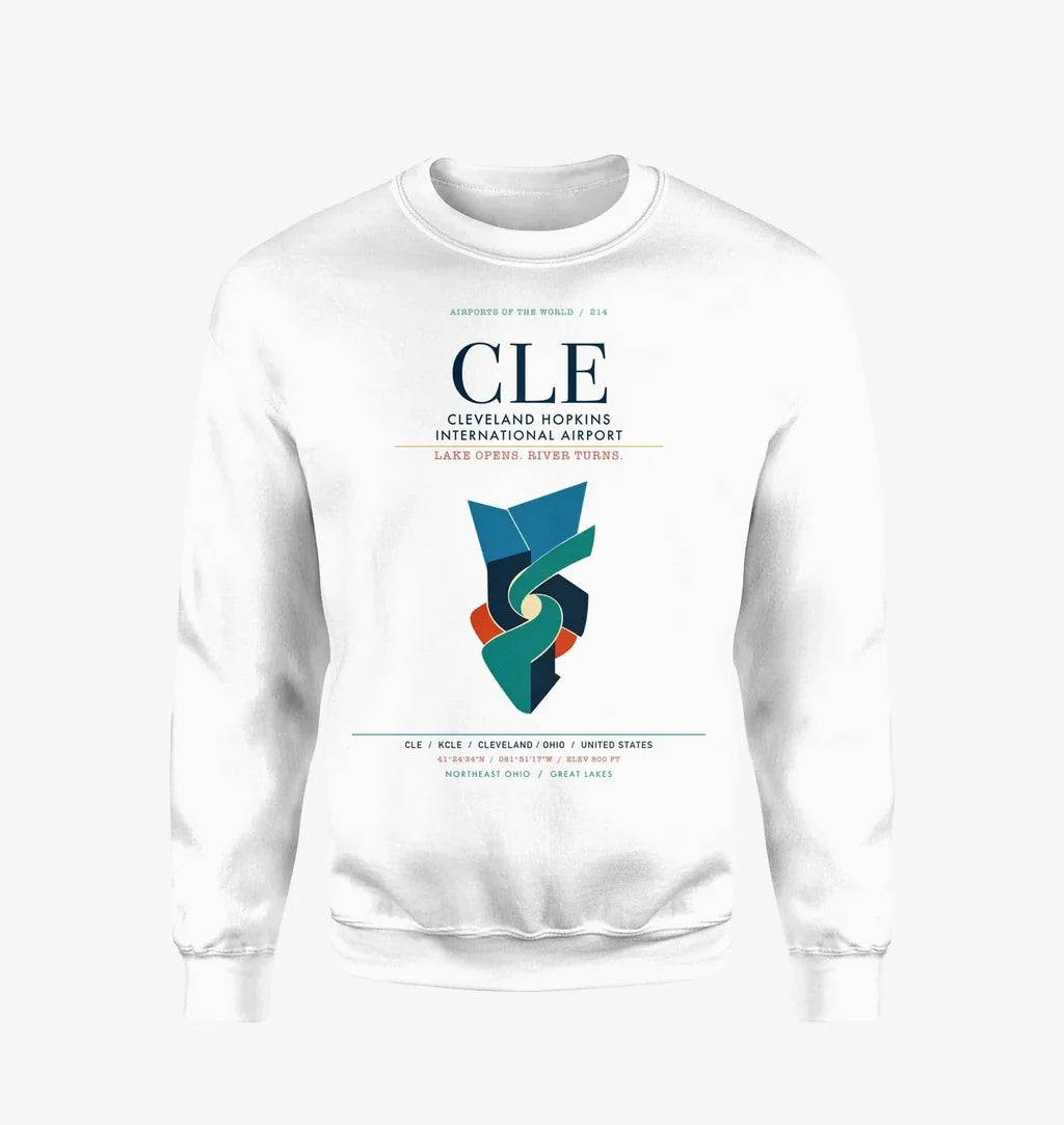 Cleveland Hopkins International Airport (CLE) design on white sweatshirt