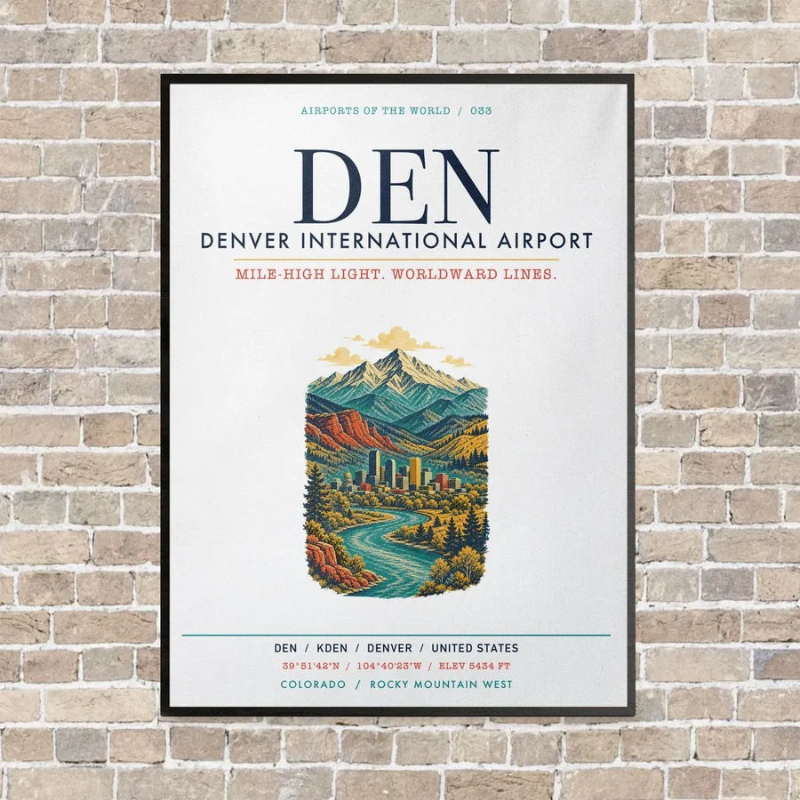 Denver International Airport DEN vertical canvas print - framed - white background