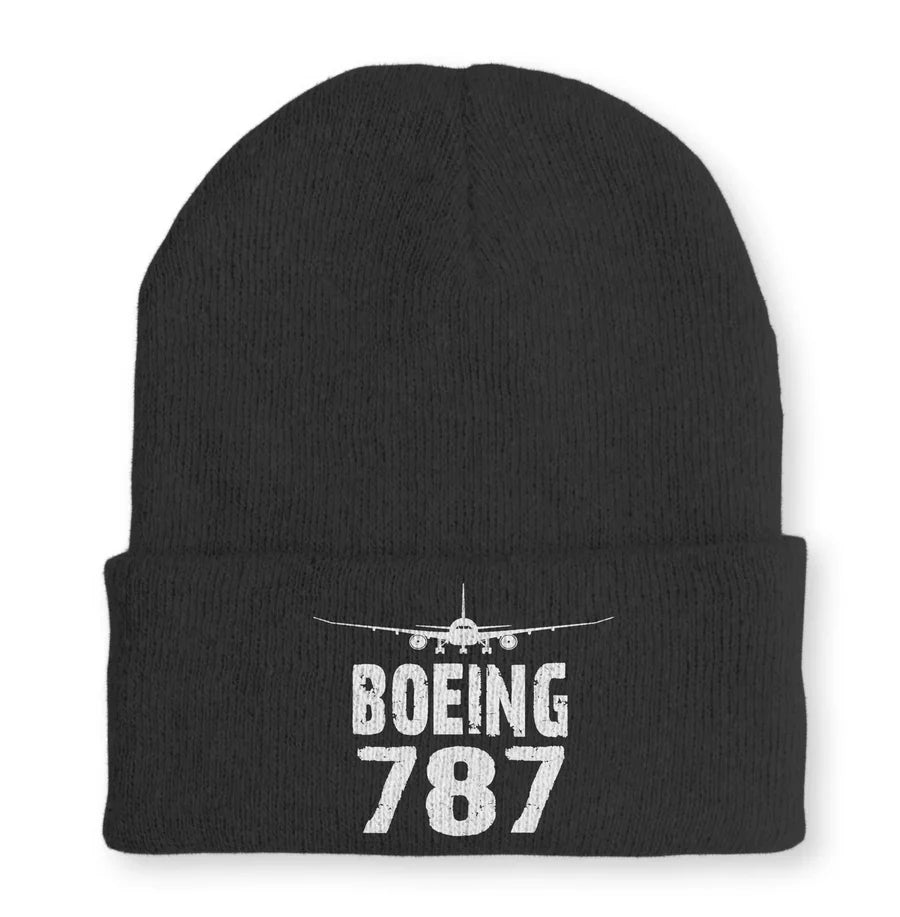 Boeing 787 & Plane Embroidered aviation embroidery on soft knit fabric beanie.