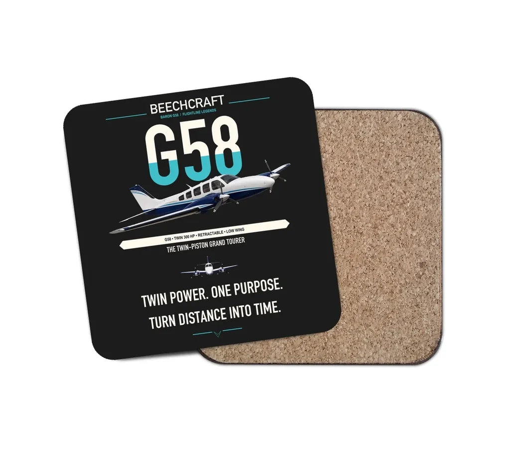 Beechcraft Baron G58 design on black 1 piece coaster