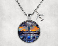 Thumbnail for Amazing Boeing 737 Cockpit aviation-themed necklace, polished stainless steel.
