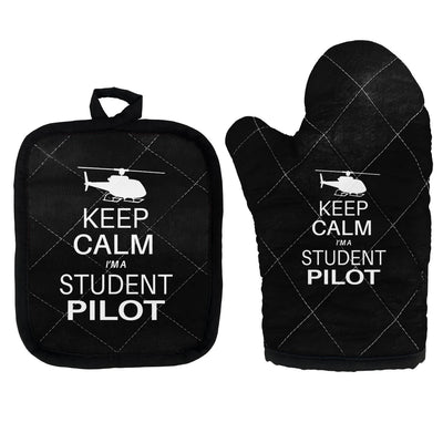 Student Pilot (Helicopter) Kitchen Glove & Holder aviation design on durable fabric with insulated lining kitchen glove holder.