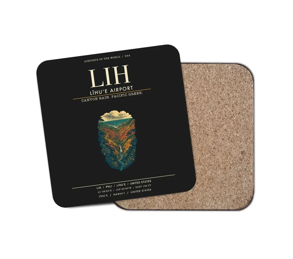 Līhuʻe Airport (LIH) design on black 1 piece coaster