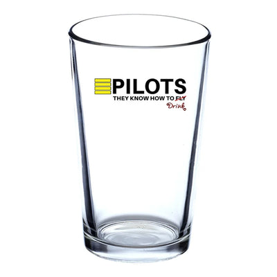 Pilots They Know How To Drink Beer & aviation design on beer water glass, versatile drinkware.