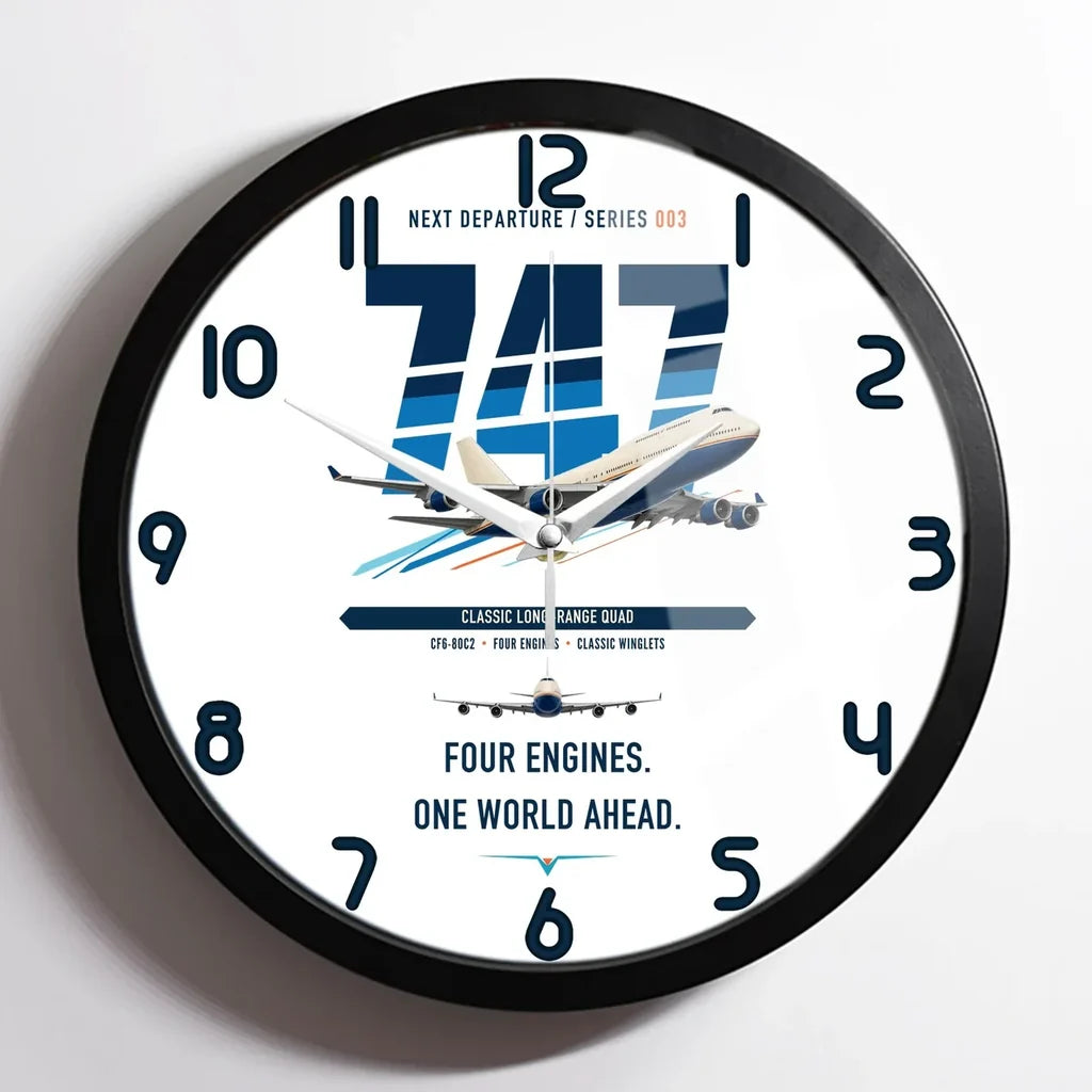 Boeing 747-400 design on white framed wall clock