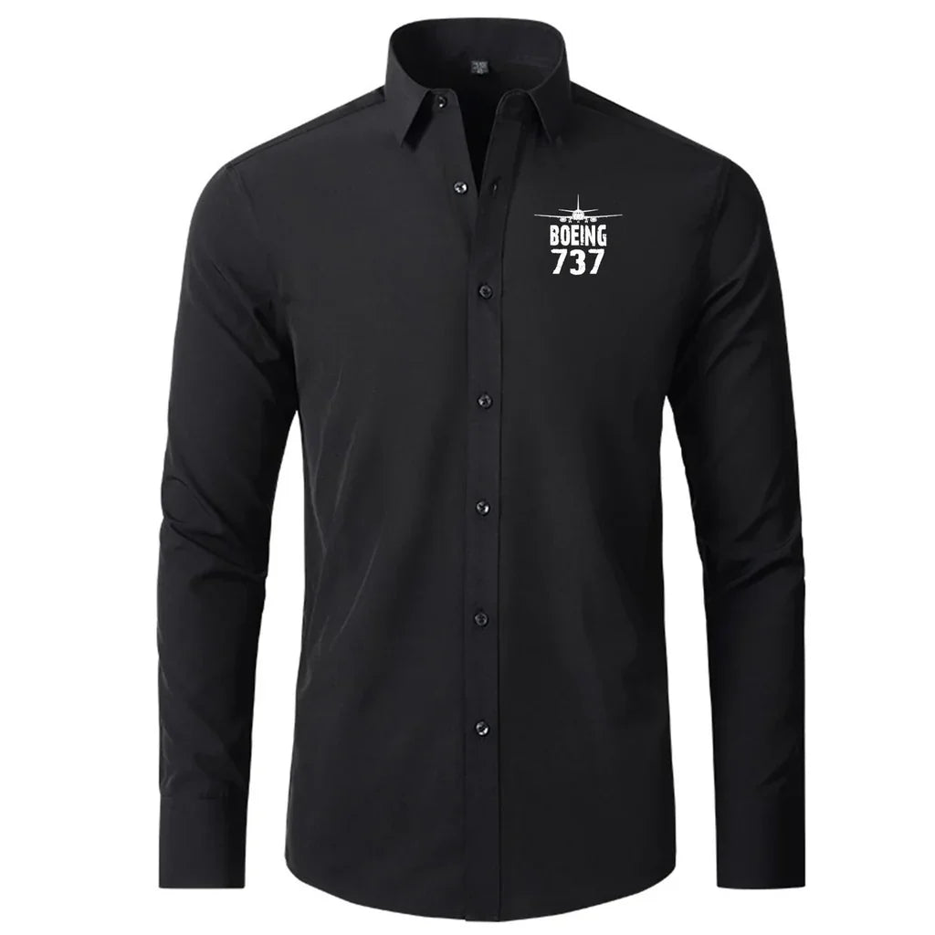 Boeing 737 & Plane aviation design printed on soft cotton long-sleeve 2D shirt.