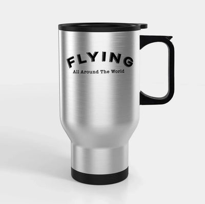 Flying All Around The World Travel Mugs (With Holder) aviation design on travel mug with holder, insulated double-wall with c.