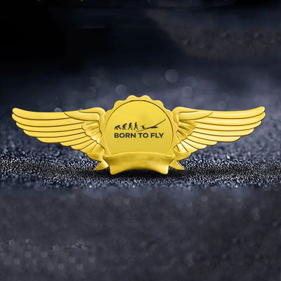 Born To Fly Glider aviation badge in polished metal.