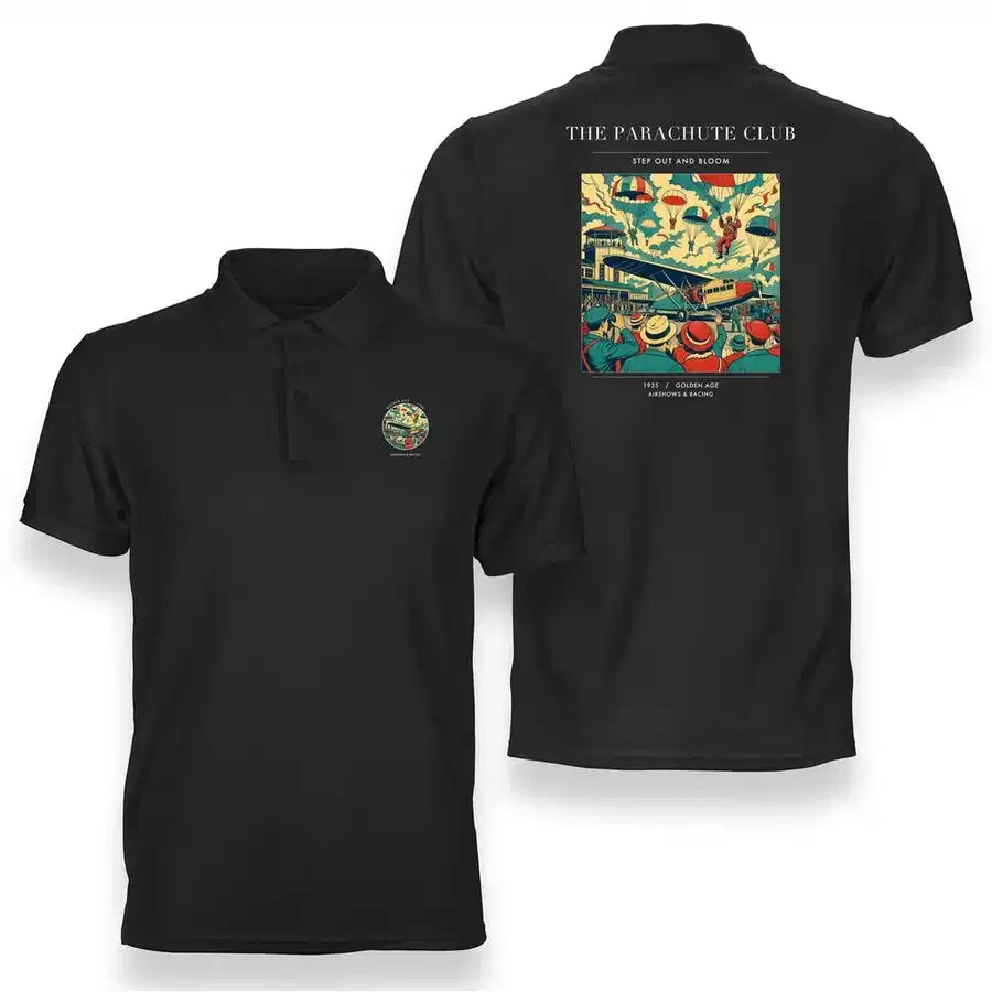 VINTAGE G4032 - The Parachute Club - Double-Side Polo T-Shirt design on black
