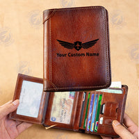 Thumbnail for Custom Name (Badge 2) aviation design leather wallet, leather construction.