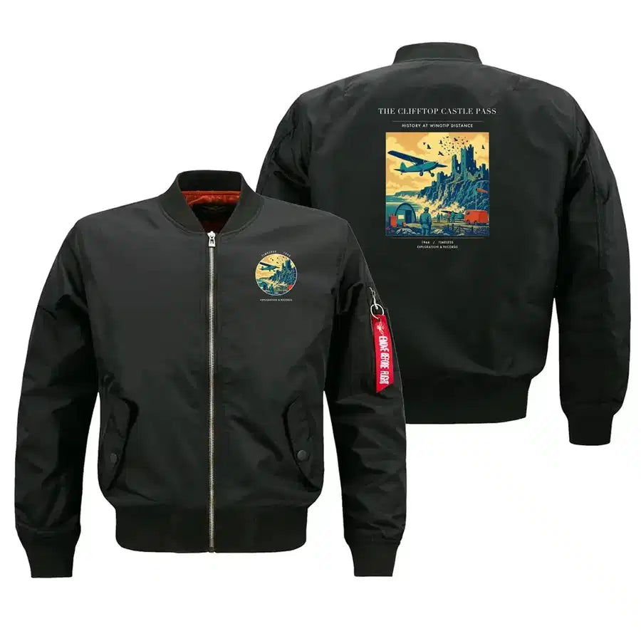 VINTAGE G4447 - The Clifftop Castle Pass - Bomber Jacket design on black