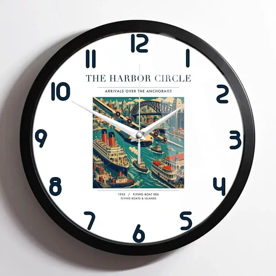 VINTAGE G4059 - The Harbor Circle - Designed Wall Clocks design on white framed