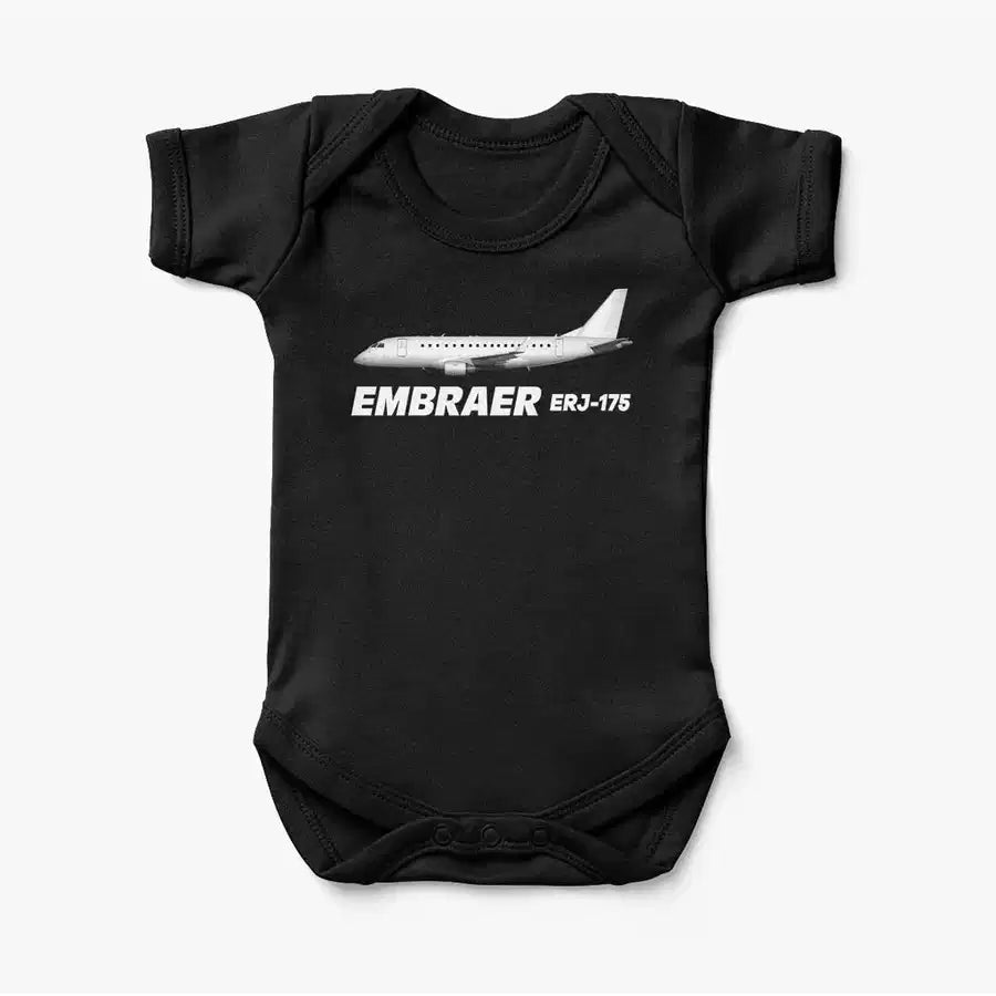 The Embraer ERJ-175 aviation print on kids gentle cotton bodysuit.