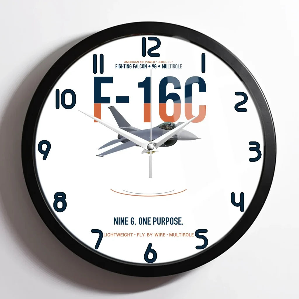 F-16C Fighting Falcon Nine G One Purpose design on white framed wall clock
