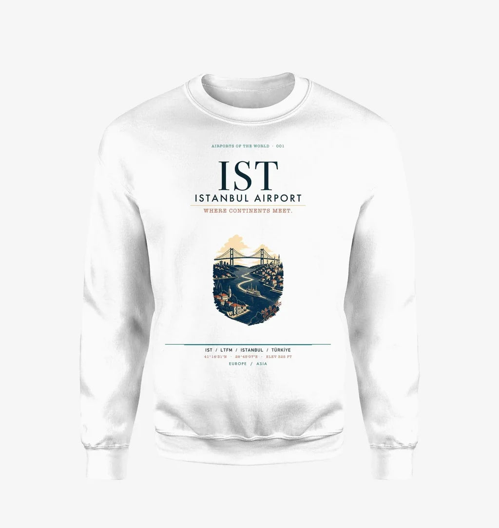 Istanbul Airport (IST) design on white sweatshirt