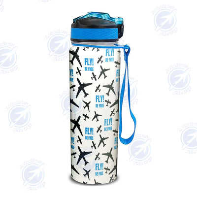 Fly Be Free White Sports aviation design on sport kettle, insulated bottle with sport spout.