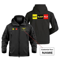 Thumbnail for Eat Sleep Fly (Colourful) Military Jackets (Customizable) aviation design printed on heavy cotton shell with field-style pock.