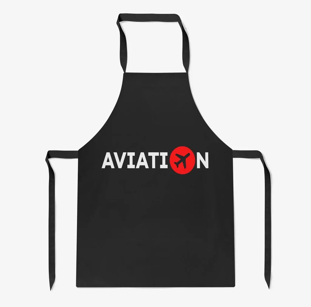 Aviation design on durable cotton blend kitchen apron.