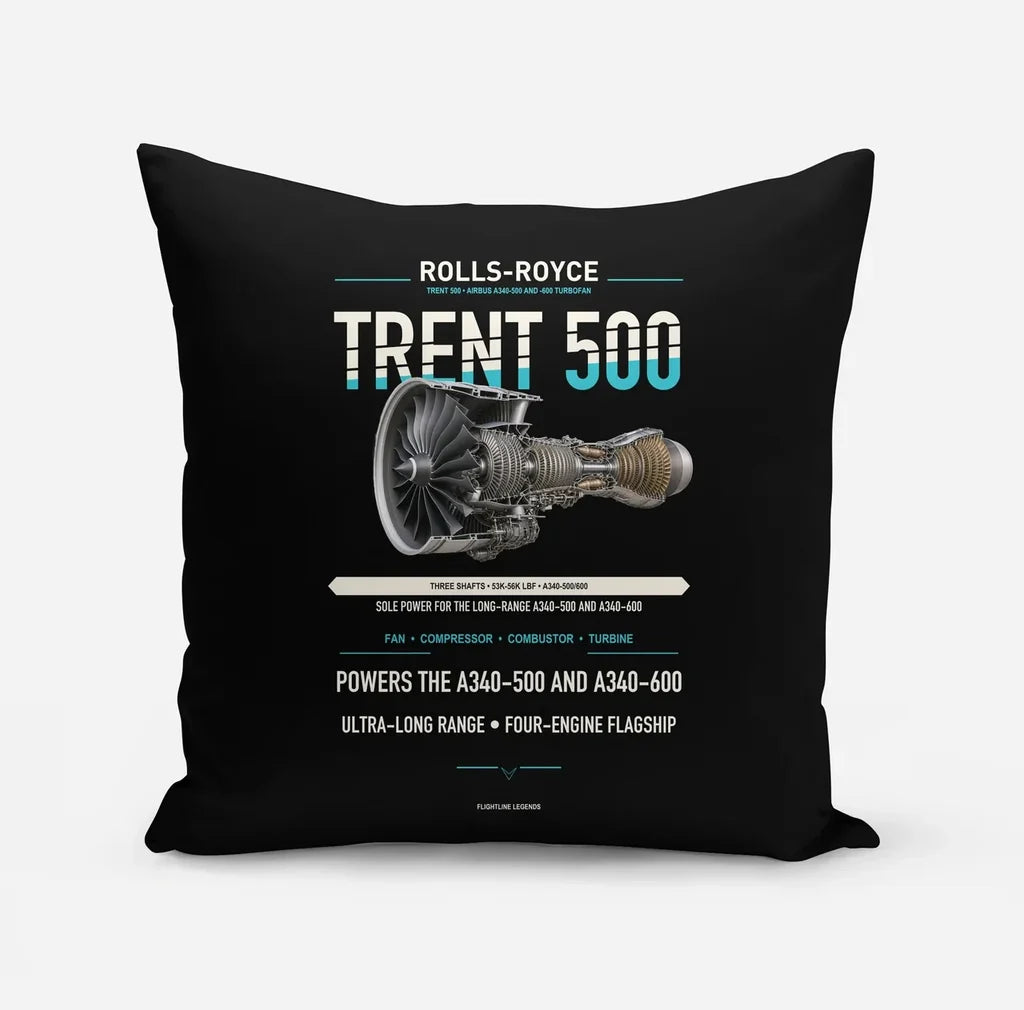 TRENT 500 design on black pillow