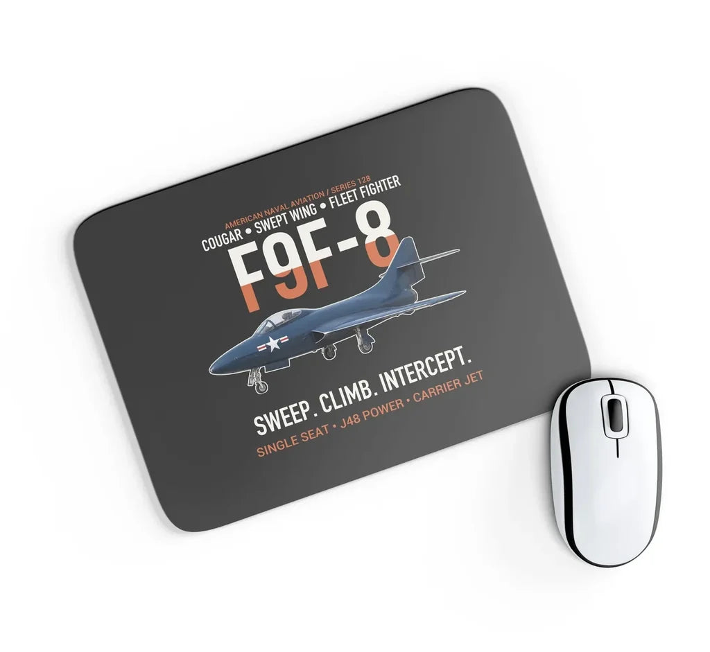 F9F-8 Cougar Swept Wing Carrier Fighter design on black rectangle mouse pad